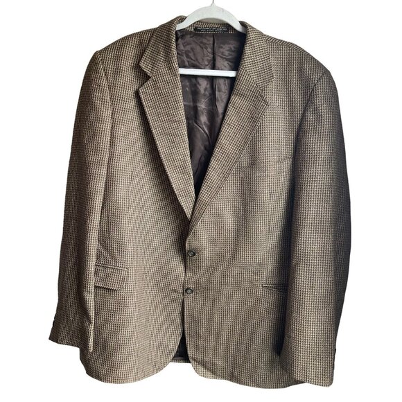 Vintage CCC Western Wear Mens 48L Long Blazer Sport Coat Wool Silk Brown Plaid - Picture 1 of 10